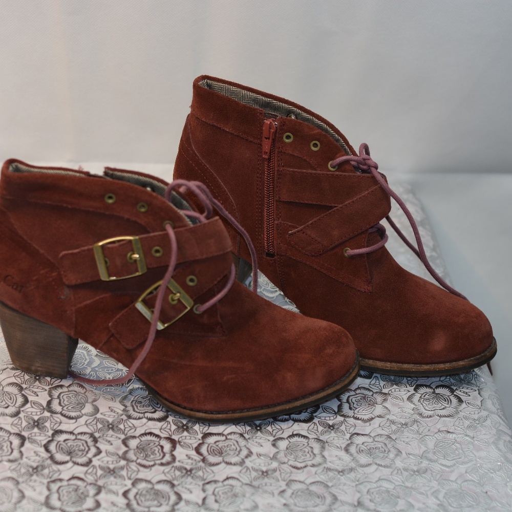 Burgandy Leather Suede  Ankle Boots NWOT SZ 9.5 CAT